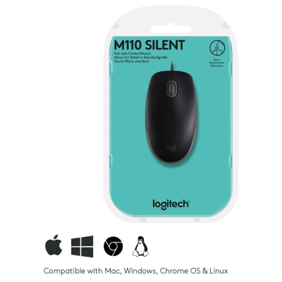 Logitech B110 Corded Mouse - SILENT - BLACK - USB - B2B