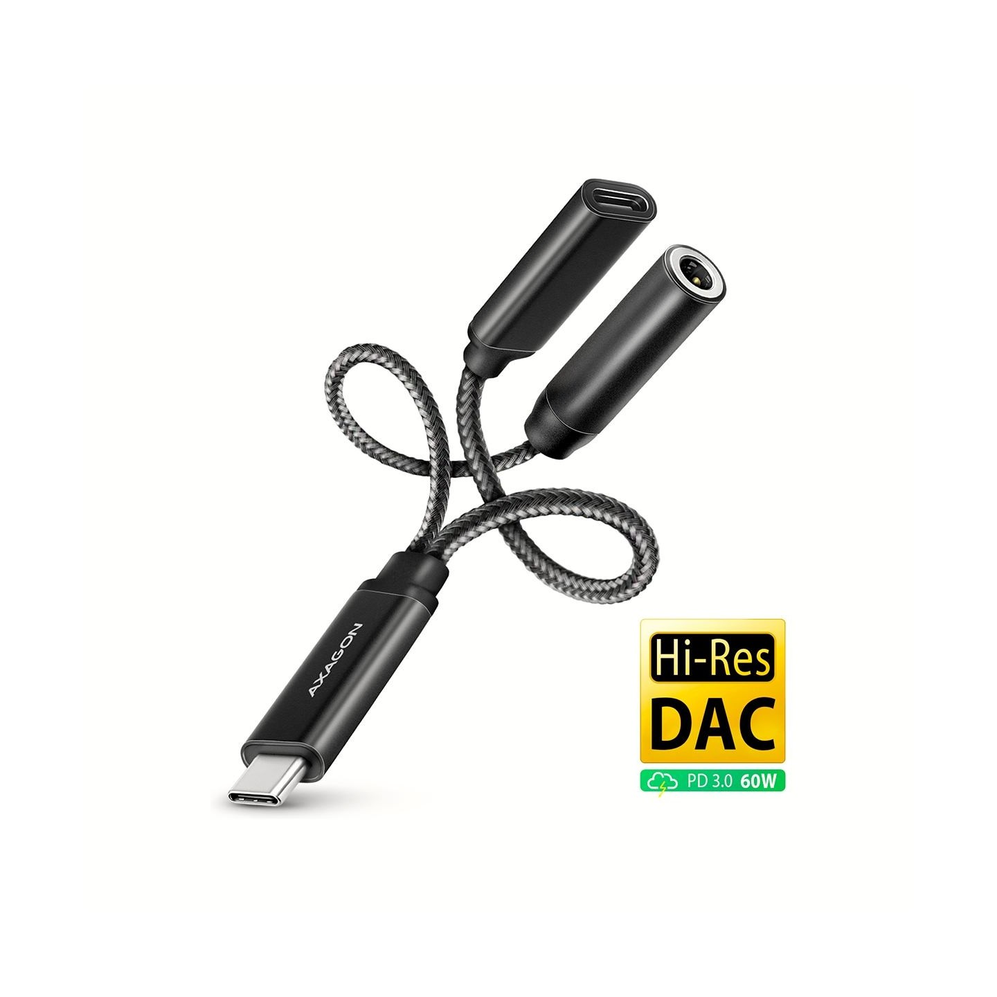 Axagon ADA-HCPD USB-C to 3.5mm jack - Hi-Res DAC audio adapter, 384kHz/32bit, PD 60W 3A