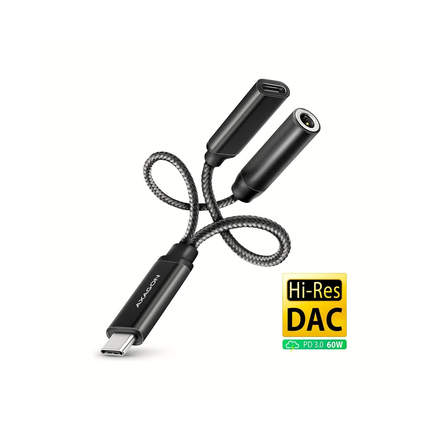 Axagon ADA-HCPD USB-C to 3.5mm jack - Hi-Res DAC audio adapter, 384kHz/32bit, PD 60W 3A