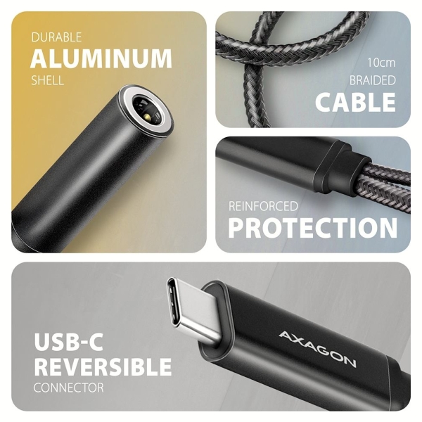 Axagon ADA-HCPD USB-C to 3.5mm jack - Hi-Res DAC audio adapter, 384kHz/32bit, PD 60W 3A