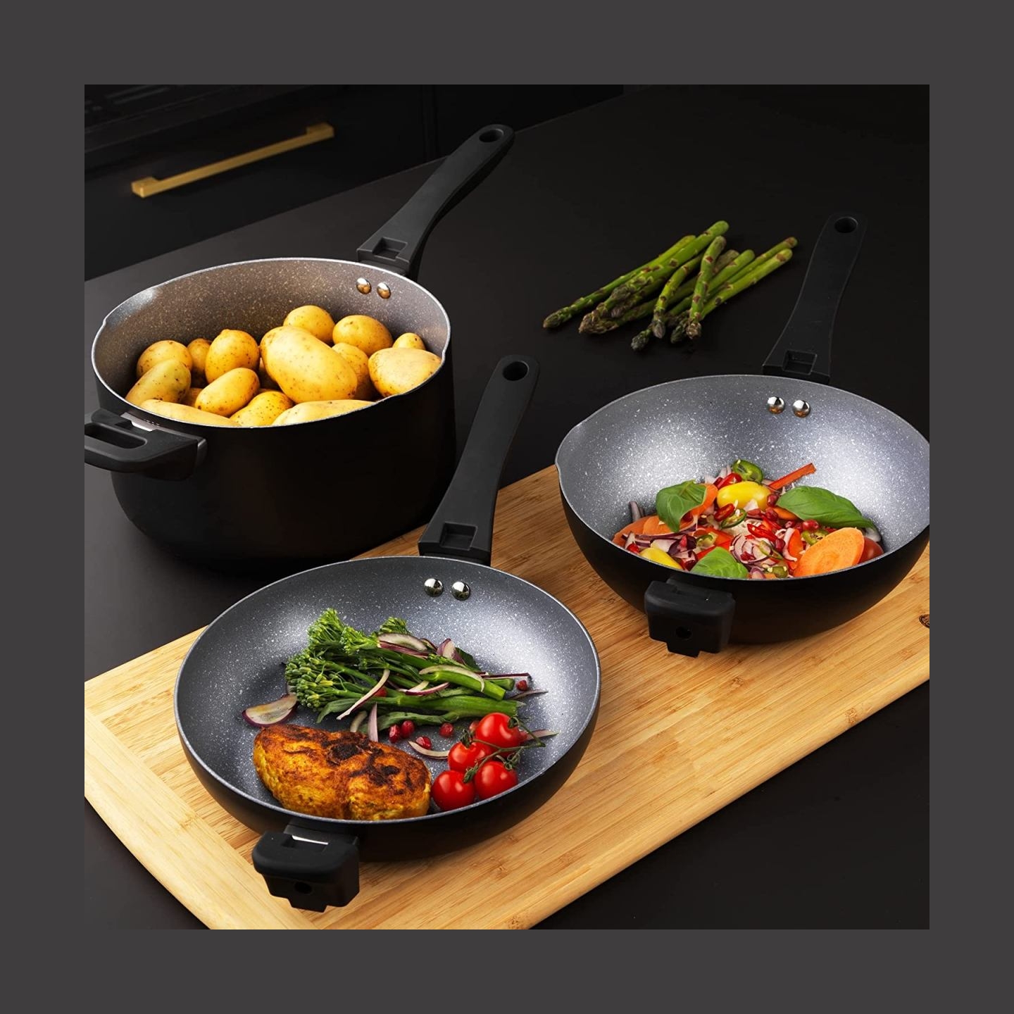 Russell Hobbs RH01840EU7 Stackable metallic marble pan set 4pcs