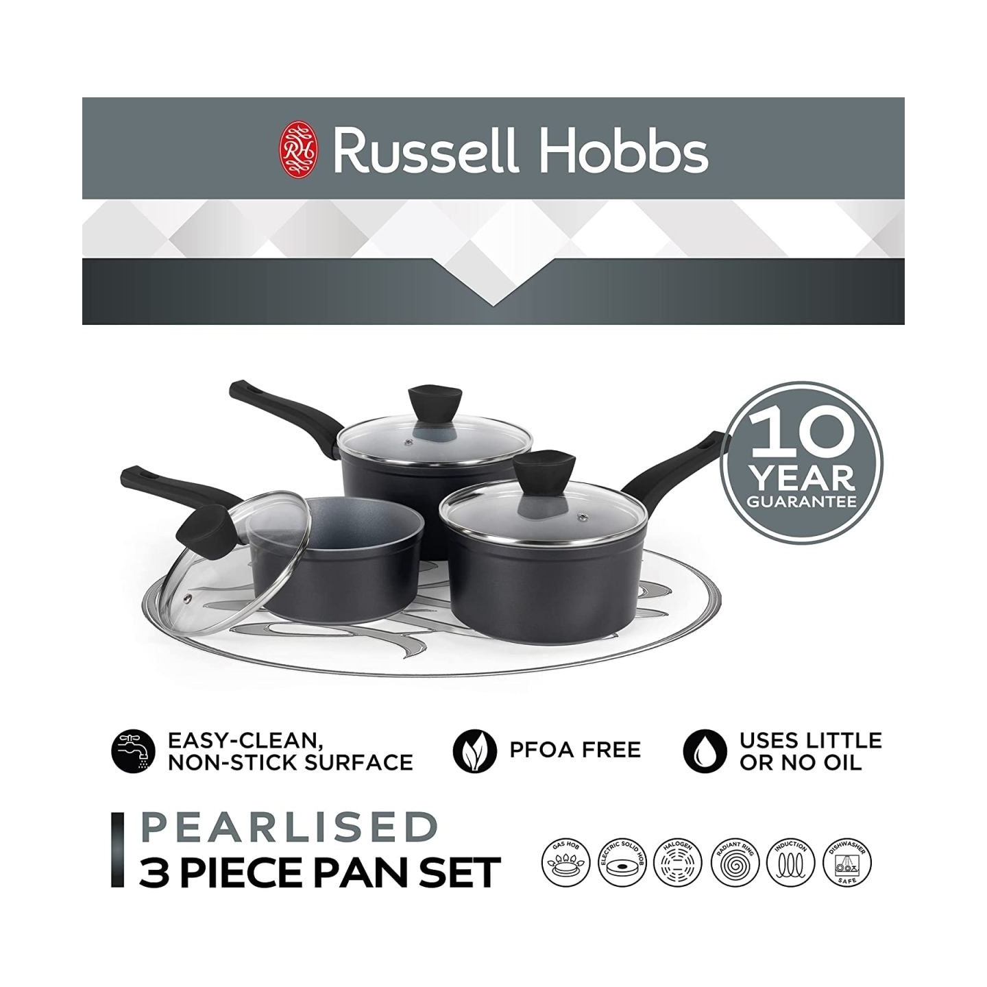 Russell Hobbs RH01706EU Pearlised saucepan set 3pcs