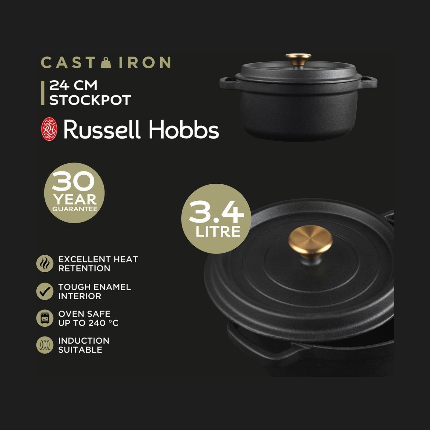 Russell Hobbs RH02524BEU7 Cast iron stockpot 24cm black