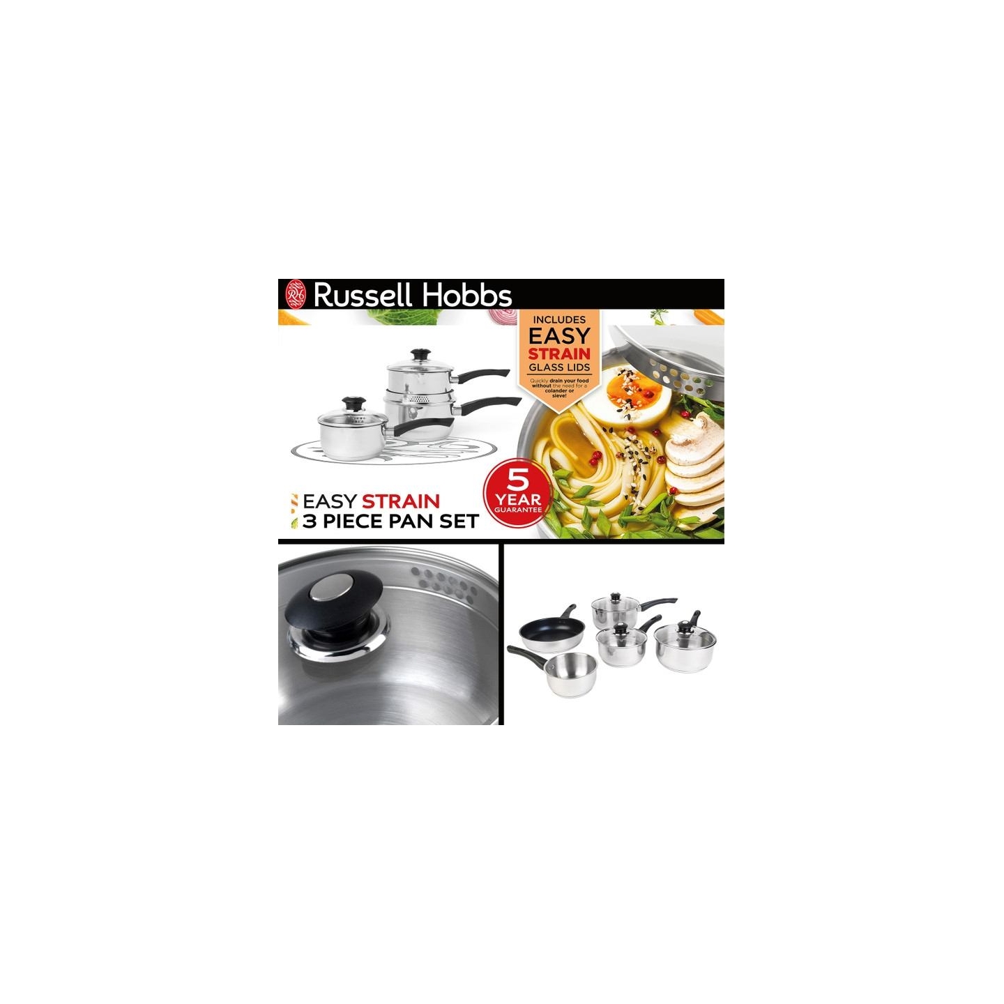 Russell Hobbs RH00542EU7 Easy Strain Pan Set 3pcs