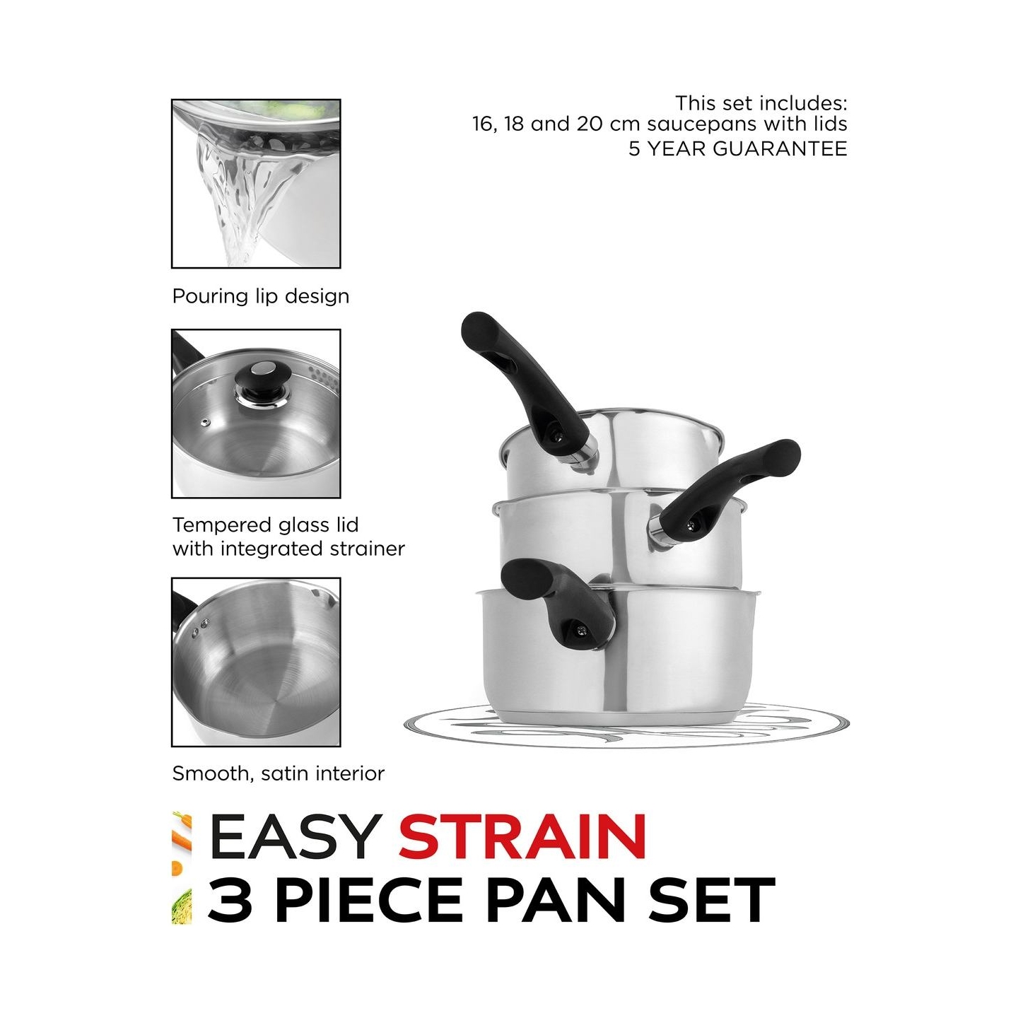 Russell Hobbs RH00542EU7 Easy Strain Pan Set 3pcs