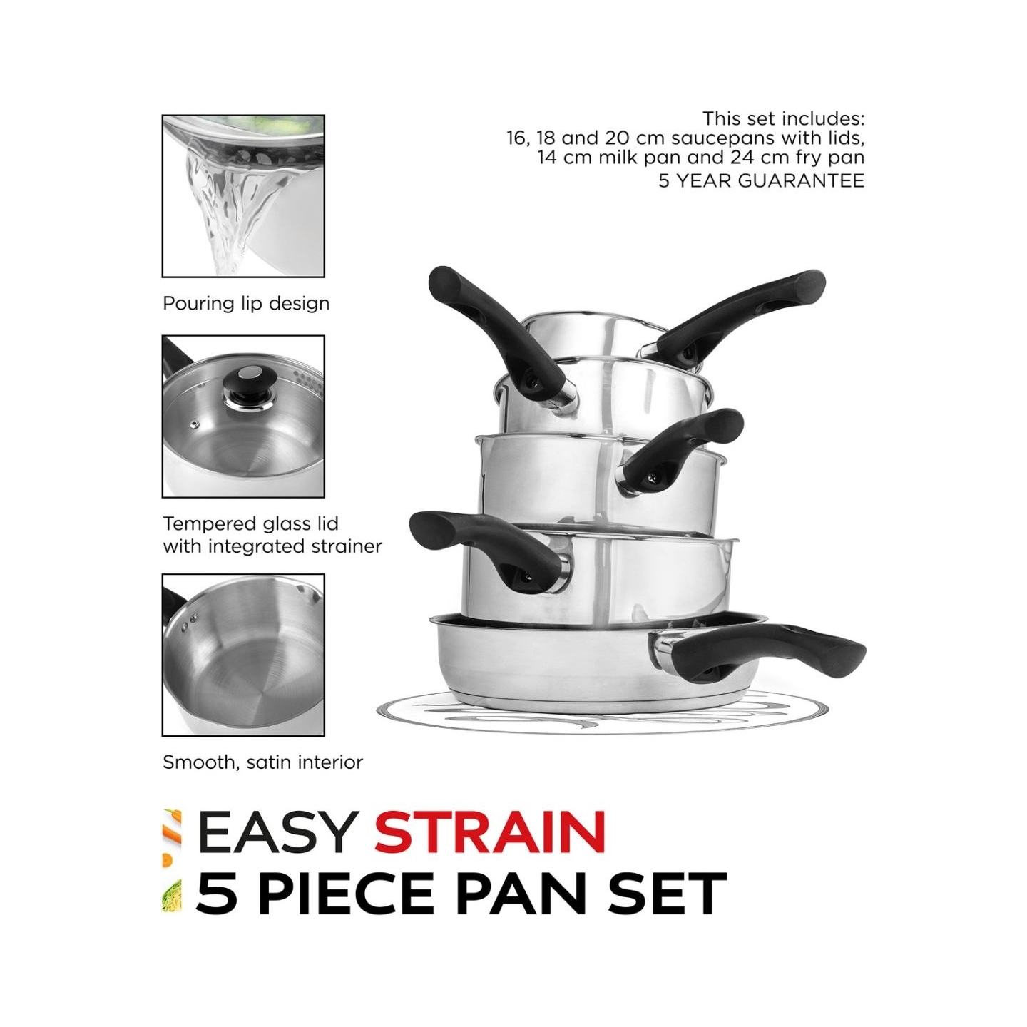 Russell Hobbs RH00543EU7 Easy Strain Pan Set 5pcs