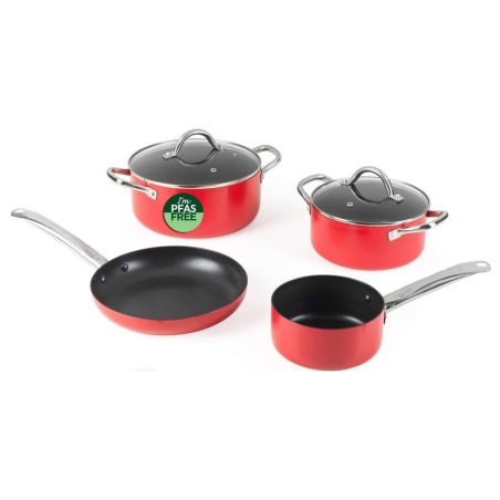 Russell Hobbs RH03821 Riviera 4-Piece Pan Set, Red