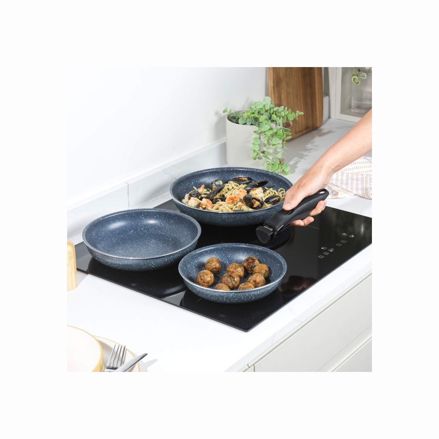 Russell Hobbs RH03293EU7 Nightfall Stone 4-Piece Smart Clip Fry Pan Set