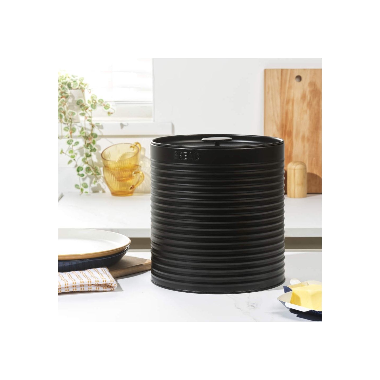 Russell Hobbs RH03269EU7 Ribbed Bread Bin, Black
