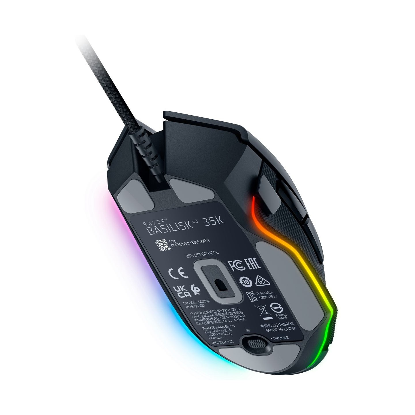 Razer Basilisk V3 35K Gaming Mouse, Black, Focus Pro 35K Optical Sensor Gen-2, Optical Mouse Switches Gen-3, Razer™ Speedflex Ca