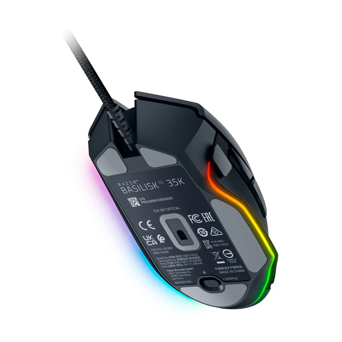 Razer Basilisk V3 35K Gaming Mouse, Black, Focus Pro 35K Optical Sensor Gen-2, Optical Mouse Switches Gen-3, Razer™ Speedflex Ca