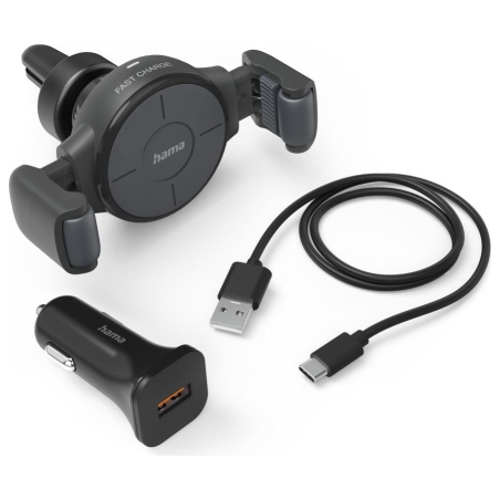 Hama 00201677 FC10 Flex-Set Car Mobile Phone Charger 10W Wireless, QI Charge, anthracite