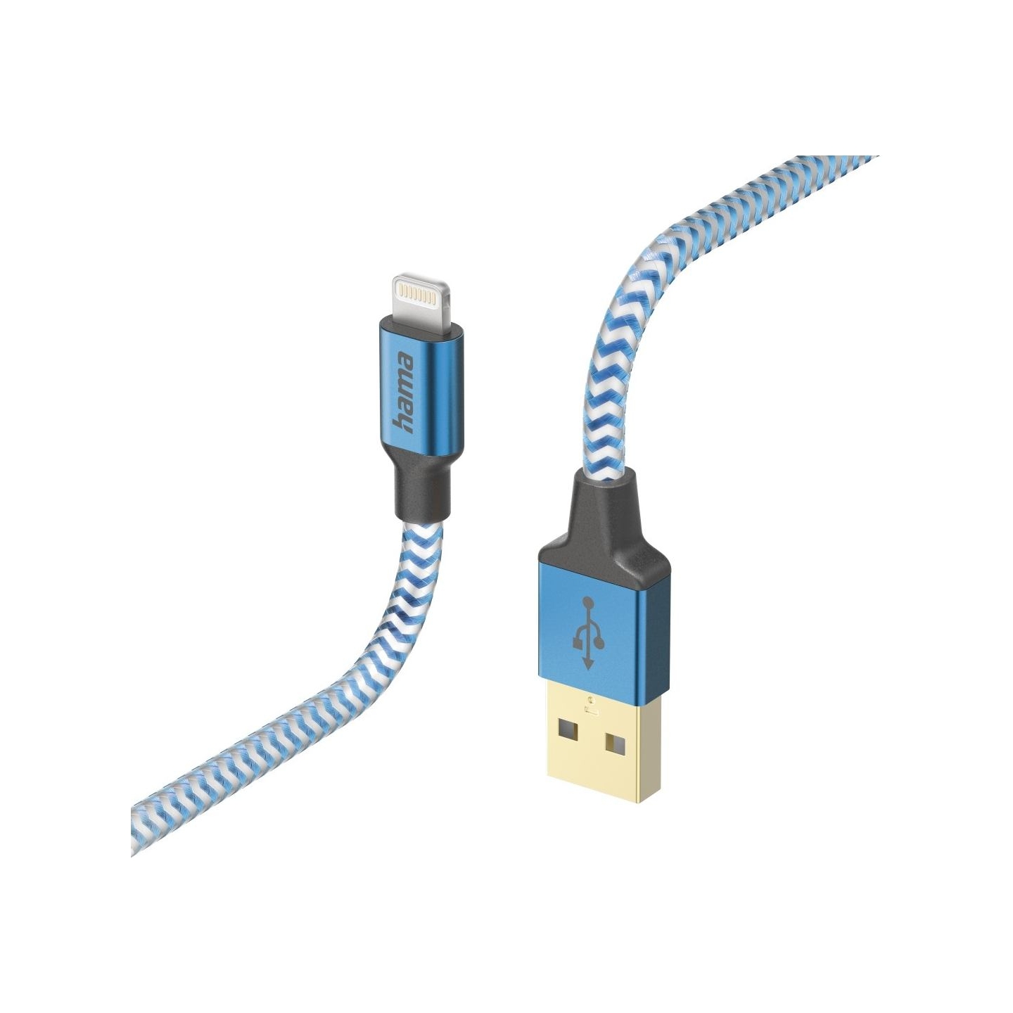 Hama 00201553 Reflective Charging Cable, USB-A - Lightning 1.5m Nylon blue