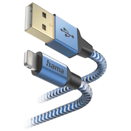 Hama 00201553 Reflective Charging Cable, USB-A - Lightning 1.5m Nylon blue