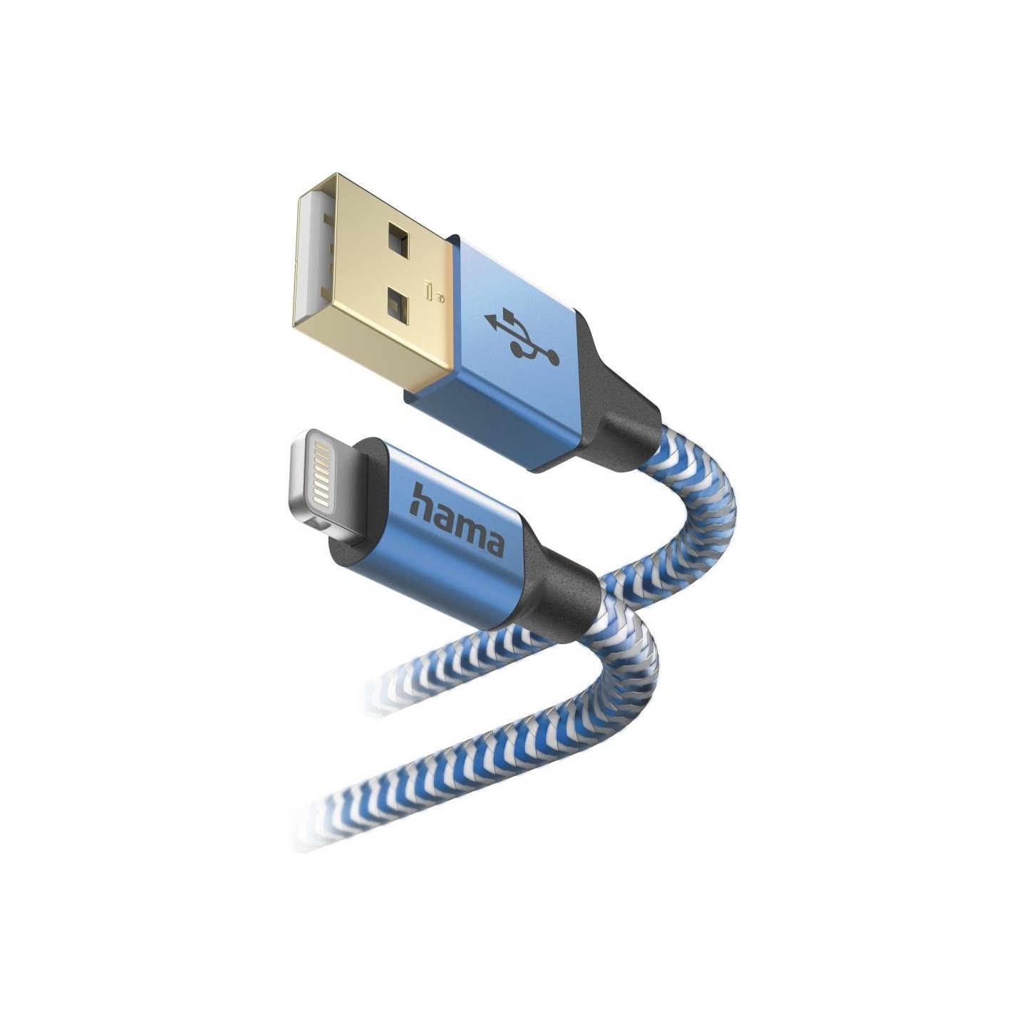 Hama 00201553 Reflective Charging Cable, USB-A - Lightning 1.5m Nylon blue