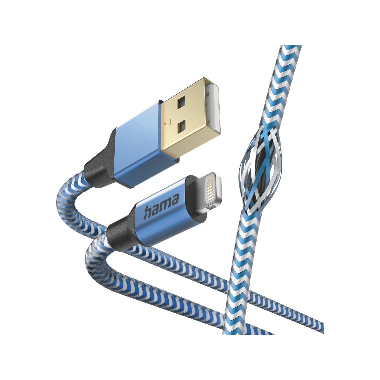 Hama 00201553 Reflective Charging Cable, USB-A - Lightning 1.5m Nylon blue