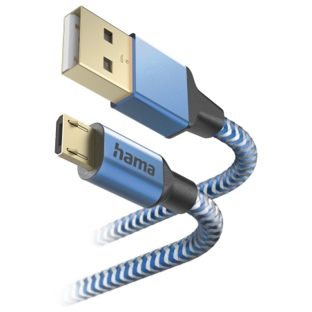 Hama 00201555 Reflective Charging Cable, USB-A - Micro-USB 1.5m Nylon blue