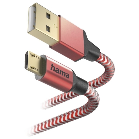 Hama 00201556 Reflective Charging Cable, USB-A - Micro-USB 1.5m Nylon red