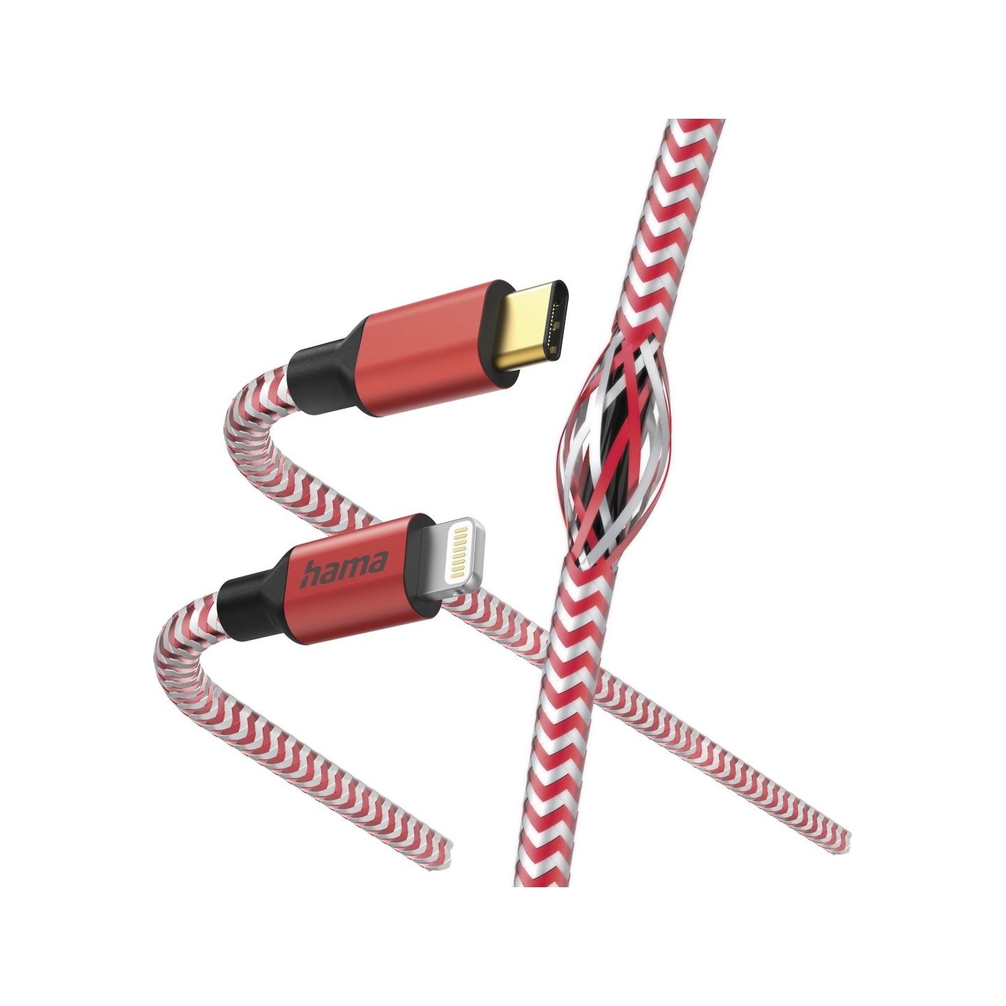 Hama 00201562 Reflective Charging Cable, USB-C - Lightning 1.5m Nylon red