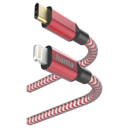 Hama 00201562 Reflective Charging Cable, USB-C - Lightning 1.5m Nylon red
