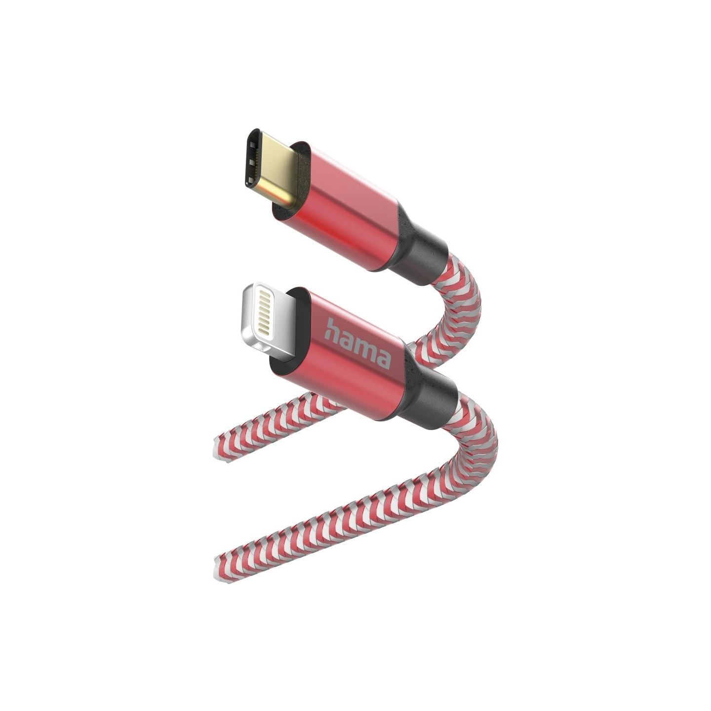 Hama 00201562 Reflective Charging Cable, USB-C - Lightning 1.5m Nylon red