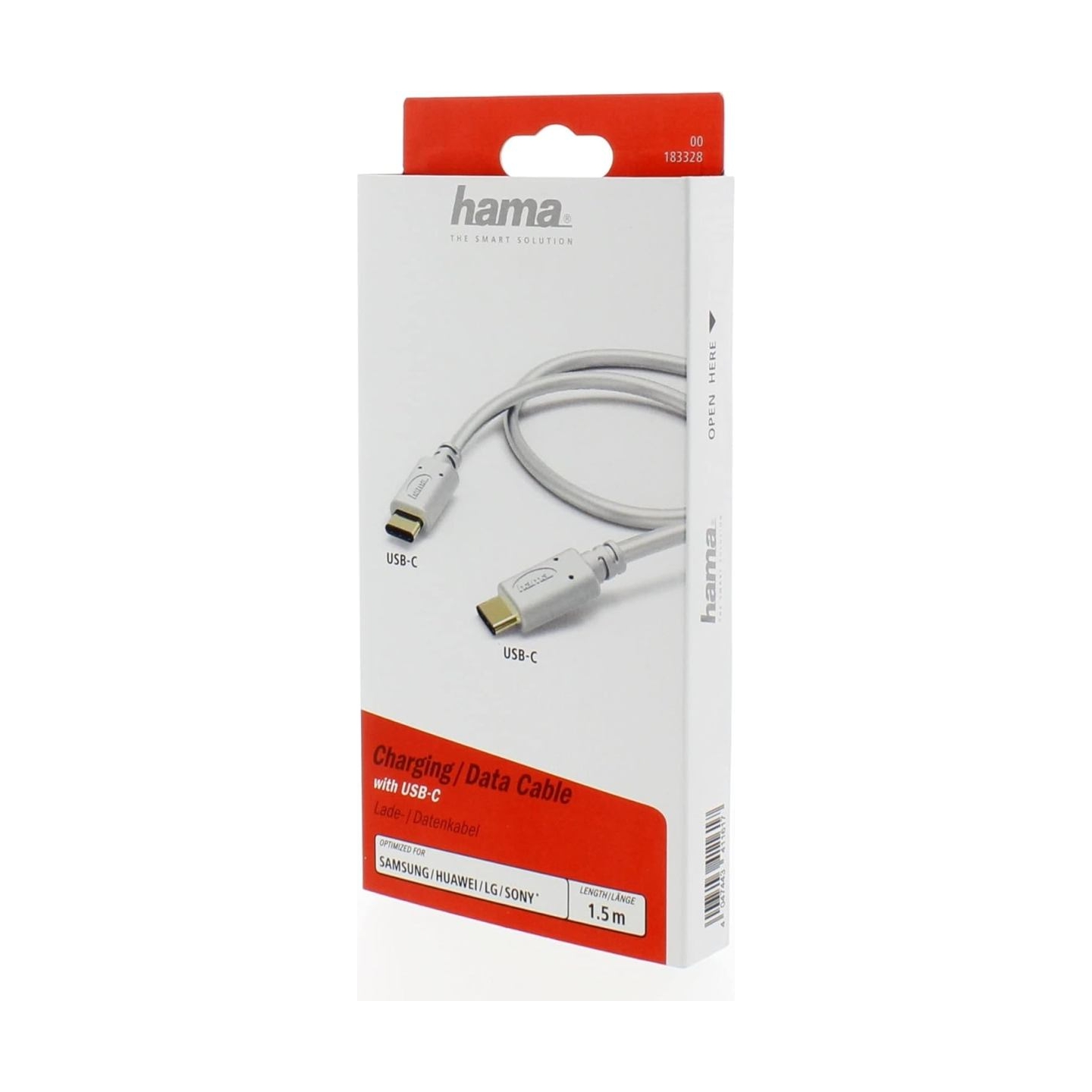Hama 00183328 Charging/Data Cable, USB Type-C - USB Type-C 1.5m White