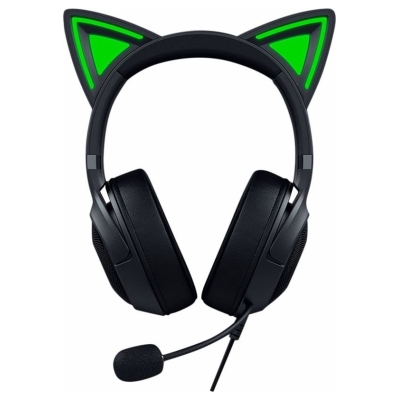 Razer Kraken Kitty V2 - Black, Gaming headset, Kitty Ears, Stream Reactive Lighting, HyperClear Cardioid Mic, 40 mm TriForce Dri