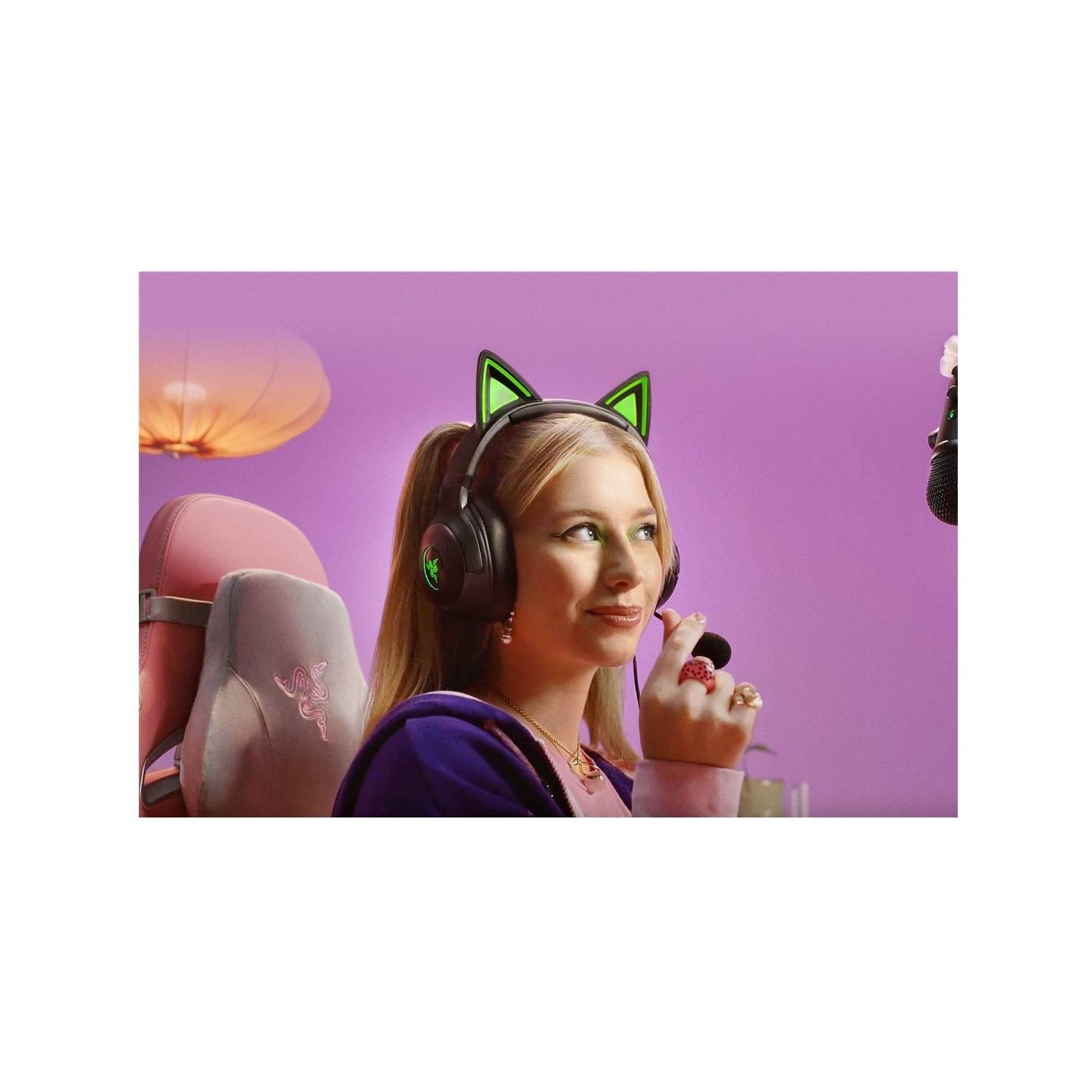 Razer Kraken Kitty V2 - Black, Gaming headset, Kitty Ears, Stream Reactive Lighting, HyperClear Cardioid Mic, 40 mm TriForce Dri