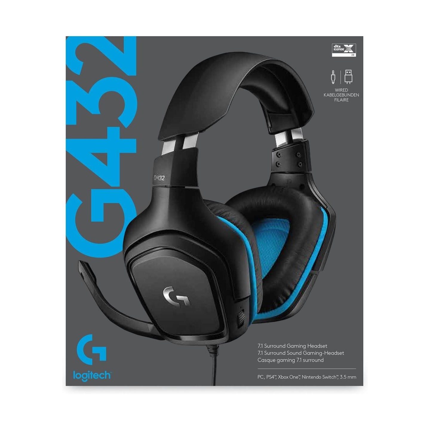 Logitech G432 Wired Gaming Headset 7.1 - LEATHERETTE - BLACK/BLUE - USB