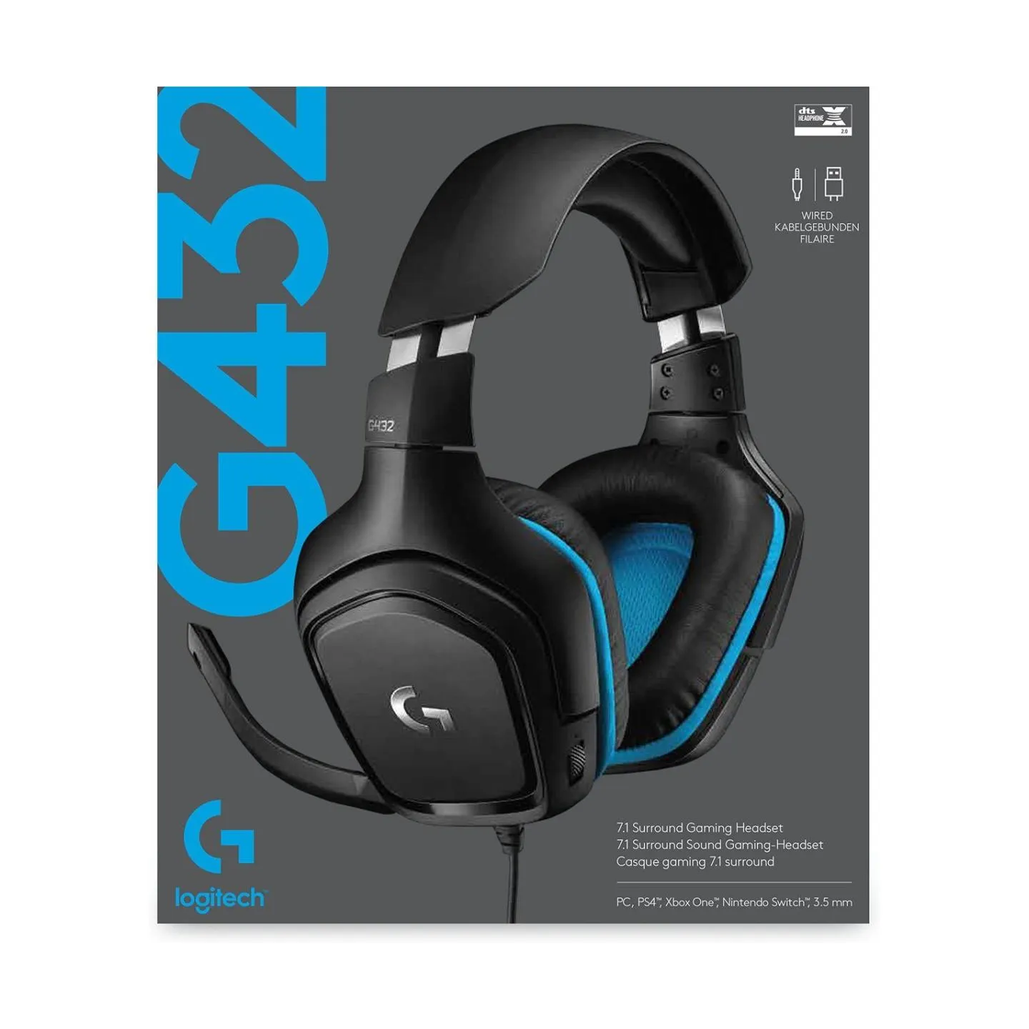 Logitech G432 Wired Gaming Headset 7.1 - LEATHERETTE - BLACK/BLUE - USB