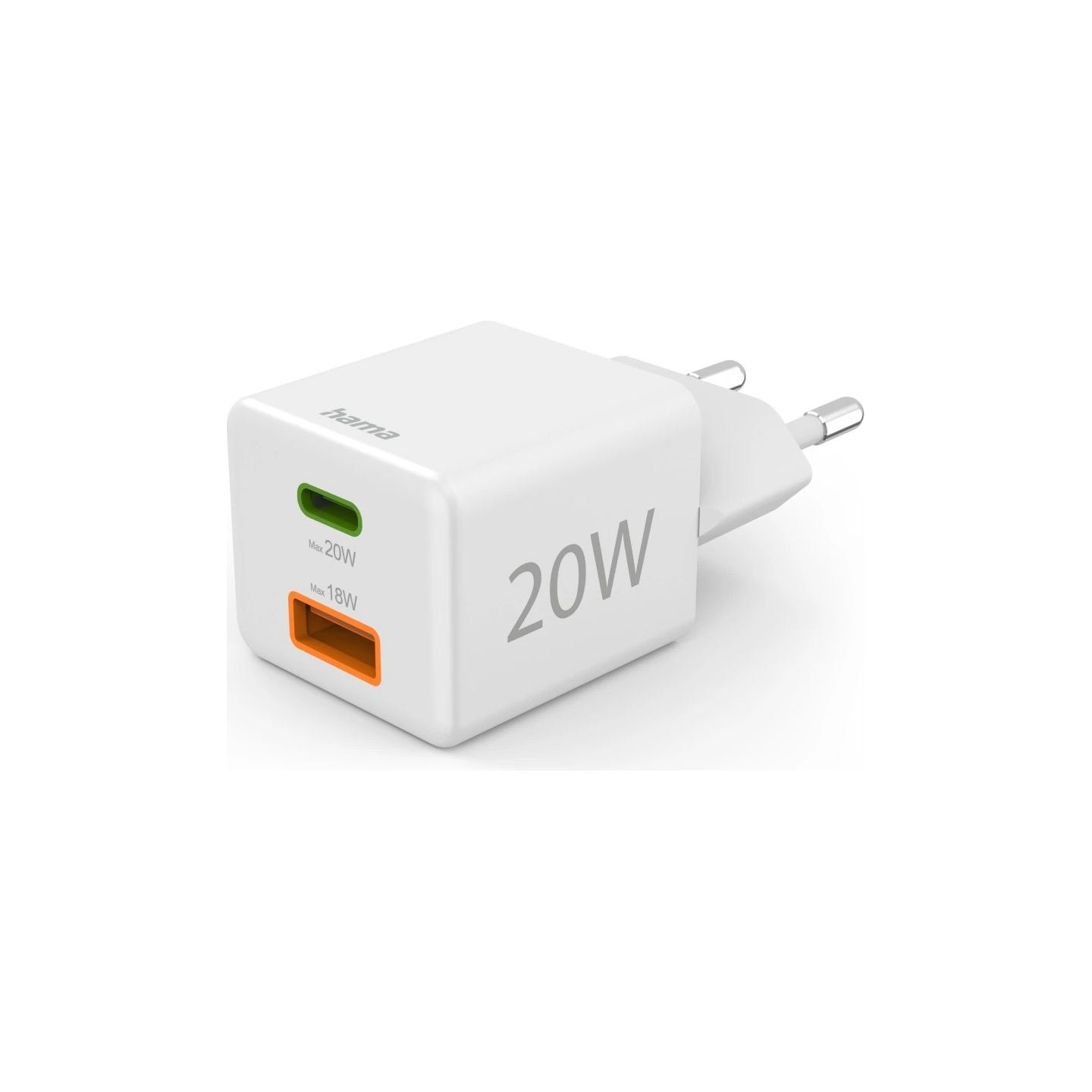 Hama 00201991 Fast Charger 1x USB-C 1x USB-A, Mini Charger, PD, 20W, White