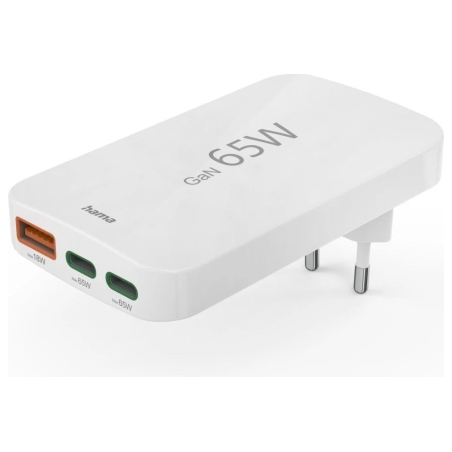 Hama 00201976 Flat Charger 220V With 2xUSB-C/USB-A  65W White