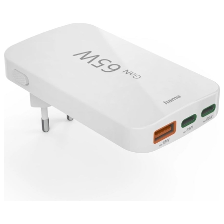 Hama 00201976 Flat Charger 220V With 2xUSB-C/USB-A  65W White