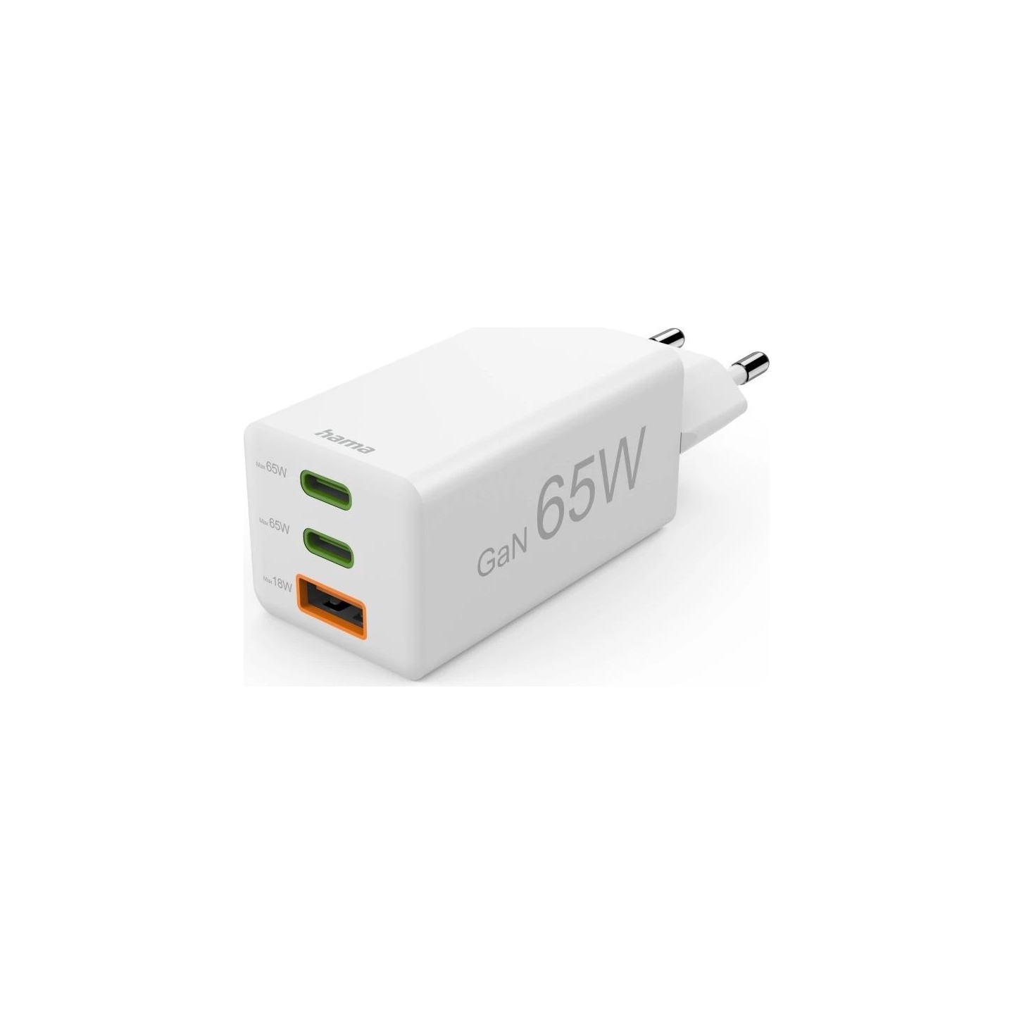 Hama 00201996 Fast Charger GaN, 2x USB-C, 1x USB-A, Mini Charger, PD, 65W, White