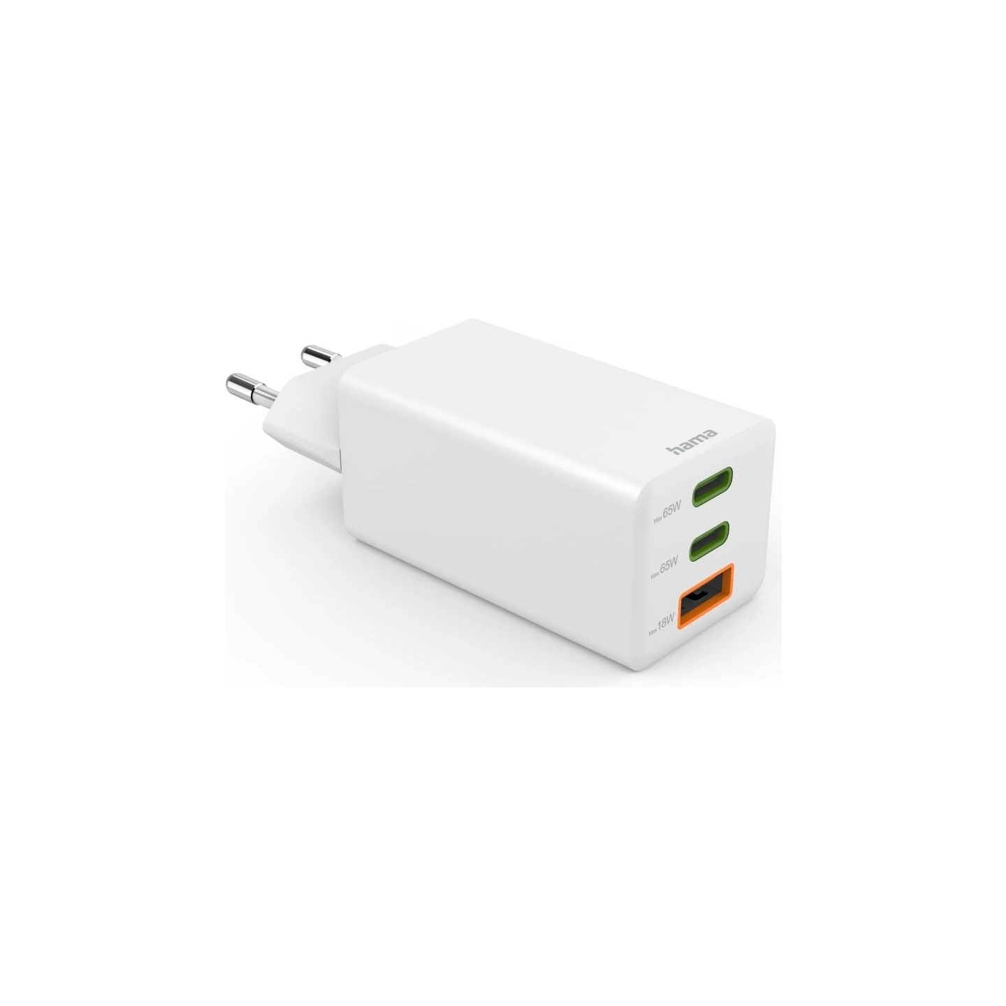 Hama 00201996 Fast Charger GaN, 2x USB-C, 1x USB-A, Mini Charger, PD, 65W, White