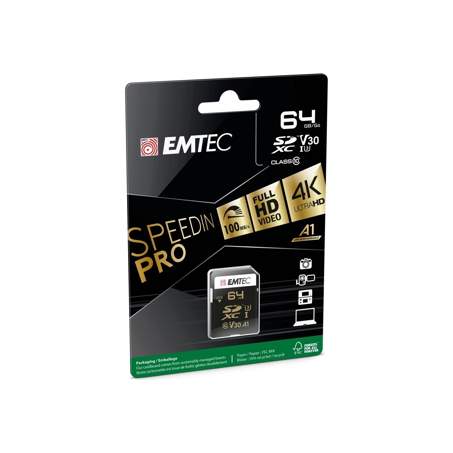 Emtec SDXC 64GB UHS-I U3 SpeedIN Pro