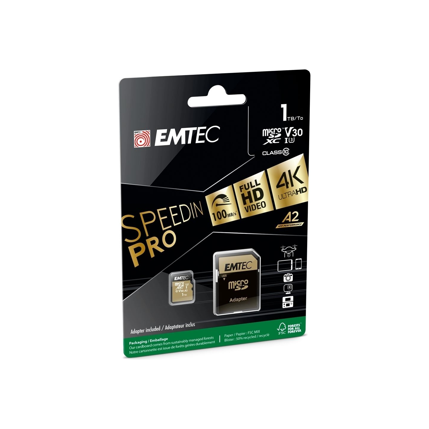 Emtec MicroSDXC 1TB UHS-I U3 V30 A2 SpeedIN Pro