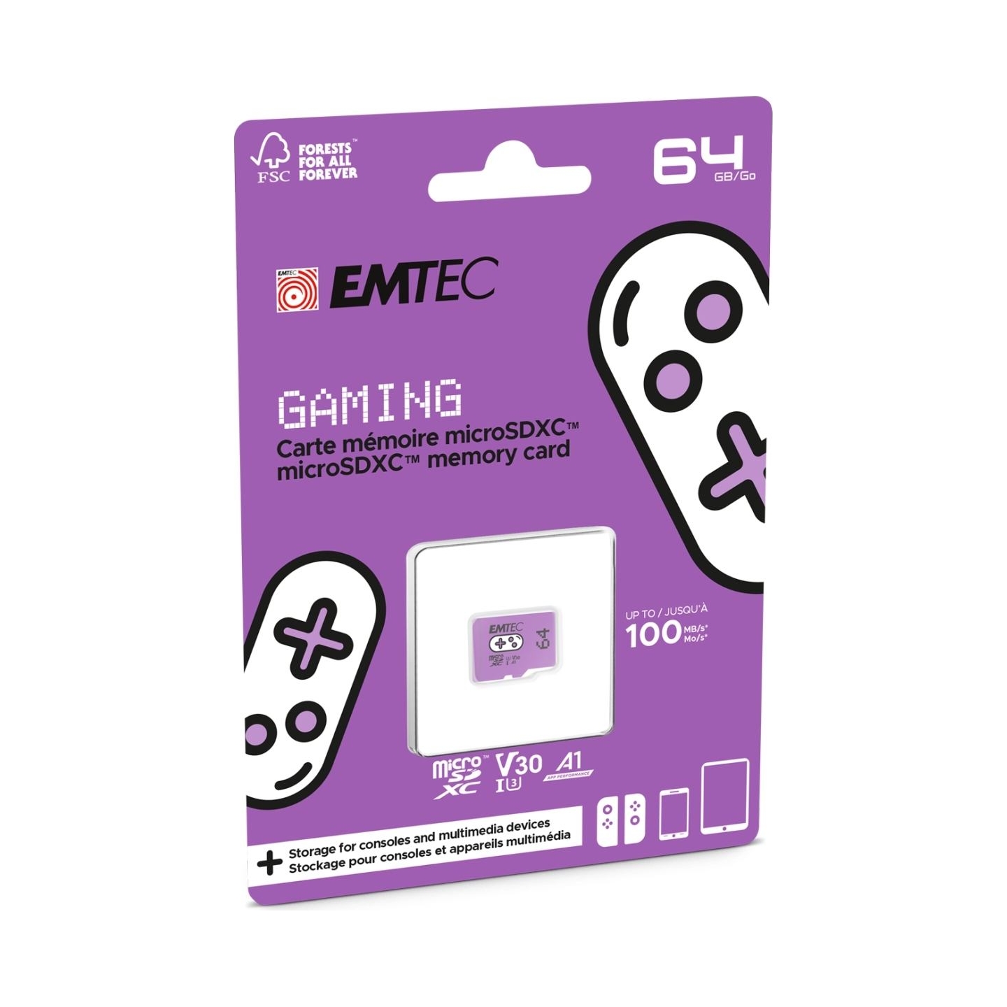 Emtec MicroSDXC 64GB UHS-I U3 V30 A1 Gaming Purple