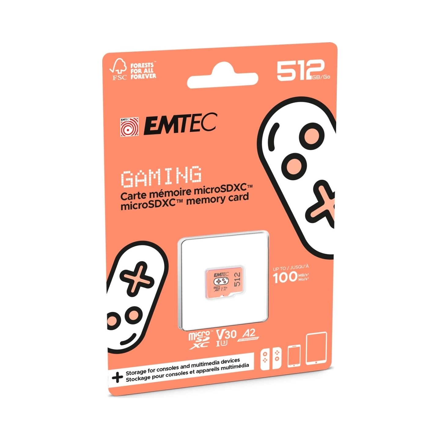 Emtec MicroSDXC 512GB UHSI U3 V30 A2 Gaming Orange