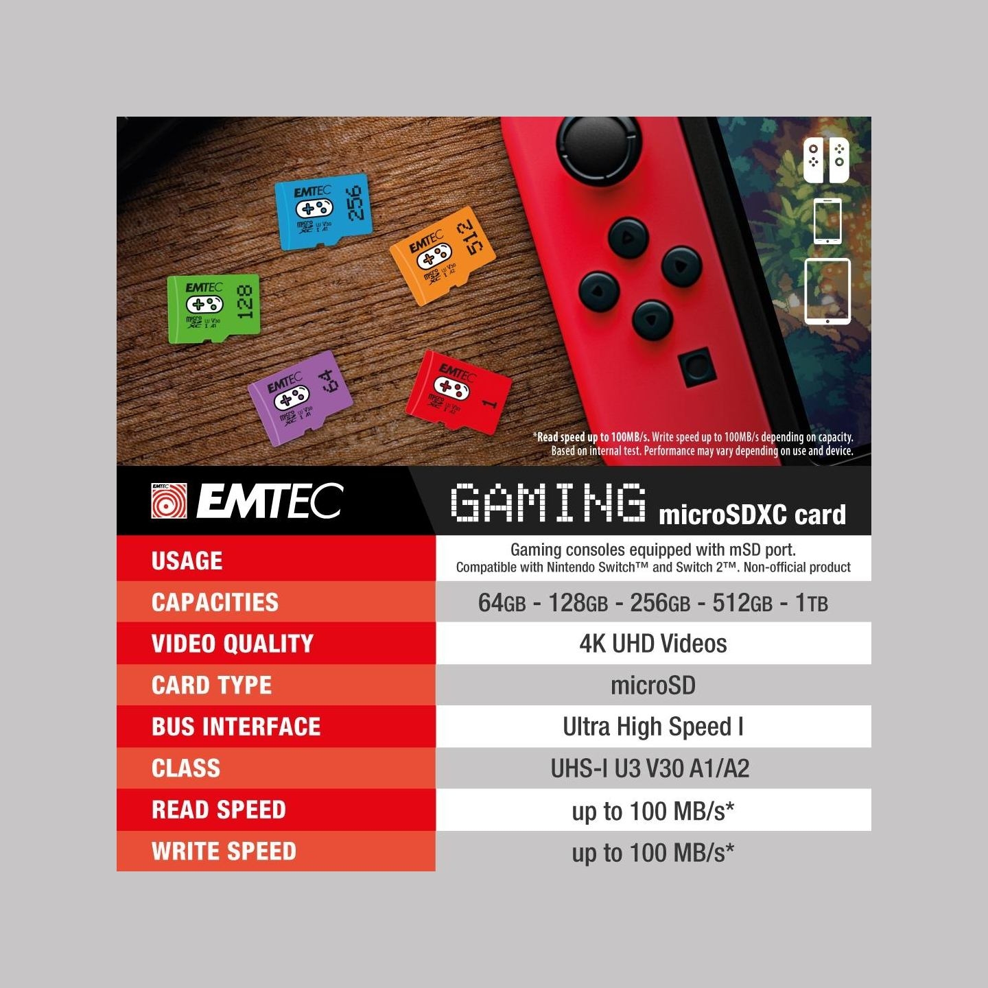 Emtec MicroSDXC 512GB UHSI U3 V30 A2 Gaming Orange