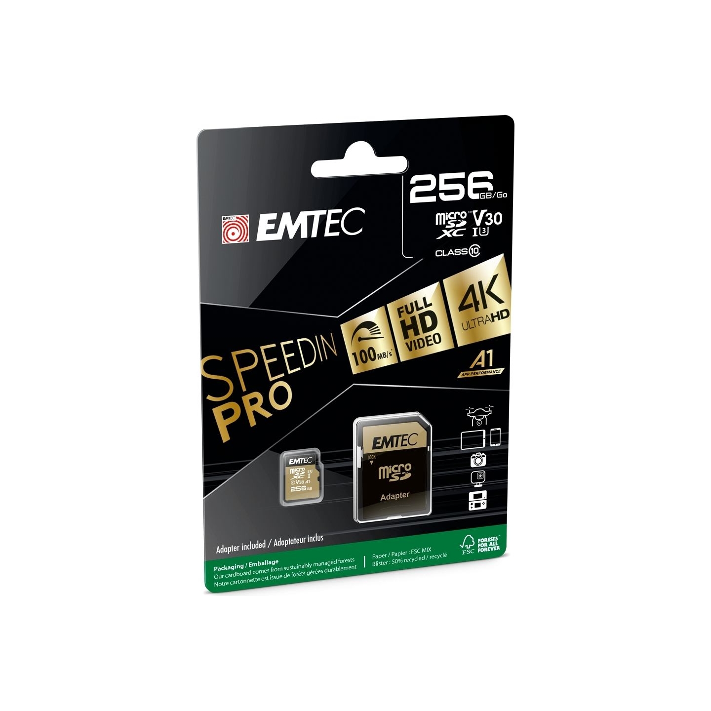 Emtec MicroSDXC 256GB UHS-I U3 V30 SpeedIN Pro