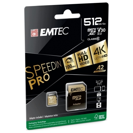 Emtec MicroSDXC 512GB UHS-I U3 V30 SpeedIN Pro