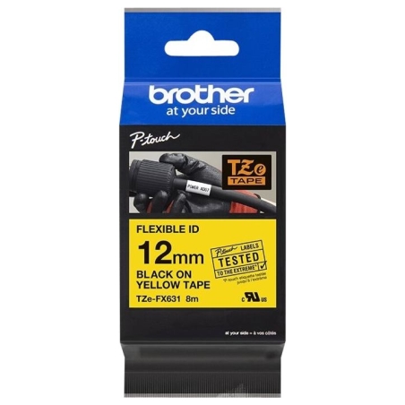 Brother TZEFX631 12 BLACK ON YELLOW FLEX