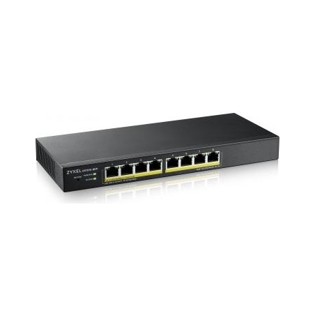 Zyxel GS1915-8EP, 8-PORT GBE POE SMART HYBRID MODE SWITCH, STANDALONE OR NEBULAFLEX CLOUD, 60 WATT 802.3AT, DESKTOP, FANLESS (5Y