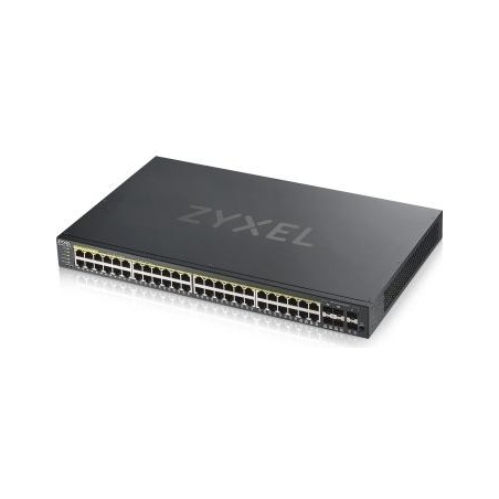 Zyxel GS1920-48HPV2, 50 PORT SMART MANAGED POE SWITCH 48X GIGABIT COPPER POE AND 4X GIGABIT DUAL PERS., HYBRID MODE, STANDALONE 