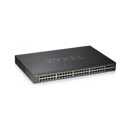 Zyxel GS1920-48HPV2, 50 PORT SMART MANAGED POE SWITCH 48X GIGABIT COPPER POE AND 4X GIGABIT DUAL PERS., HYBRID MODE, STANDALONE 