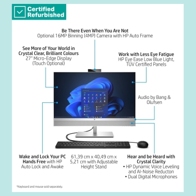 HP RENEW SILVER HP Elite 870 G9 AIO All-In-One 27 - i7-14700, 32GB, 1TB SSD, 27 QHD Non-Touch AG, USB Mouse, Height Adjustable, 