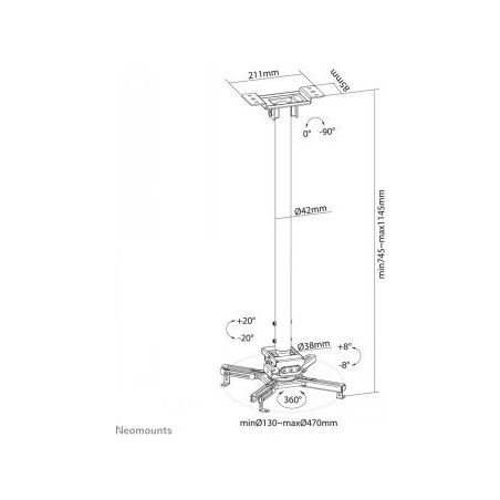 Neomounts Projector ceiling mount CL25-550BL1 h:74,5-114,5 cm black