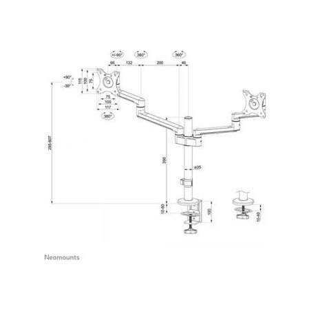 Neomounts SCREEN DESK MOUNT FOR TWO MONITORS, WHITE (CLAMP+GROMMET)