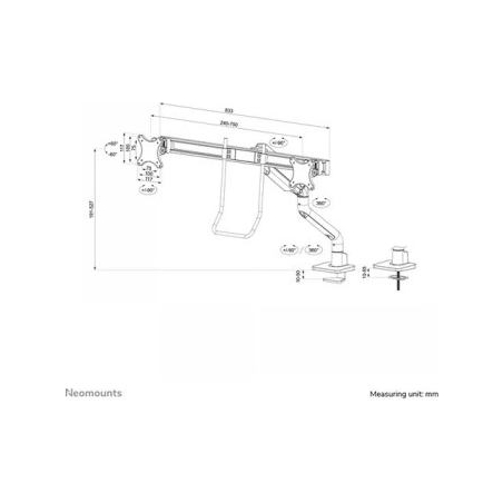 Neomounts SELECT DESK MOUNT, DOUBLE DISPLAY CROSSBAR (TOPFIX CLAMP &GROMMET)